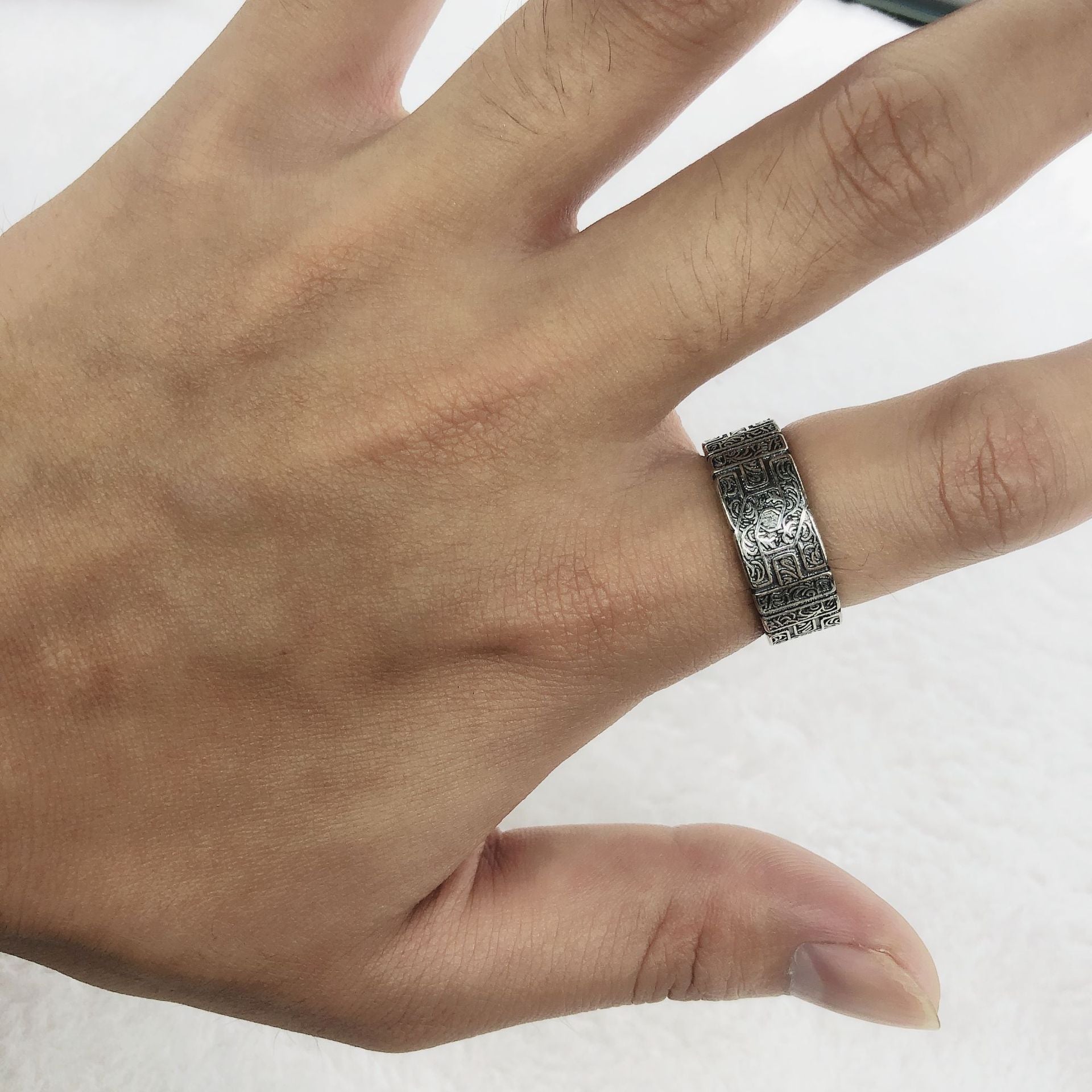 Antique Retro Tangcao Pattern Ring Female Woven Trendy Men