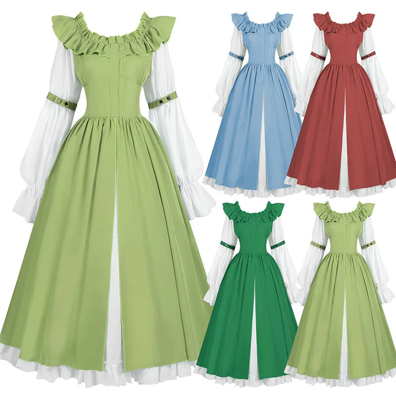 Medieval Oktoberfest Women's Round Neck Long Sleeve Dress Stylish Elegant Strapless Victorian Gothic Bandage Gowns Prom Dress Up