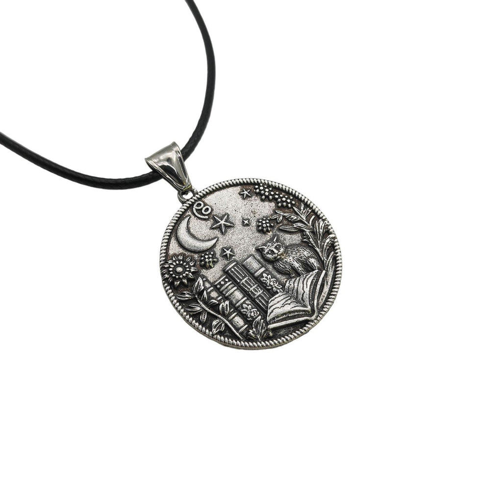 Wizard Cat Reading Witchcraft Pendant Necklace