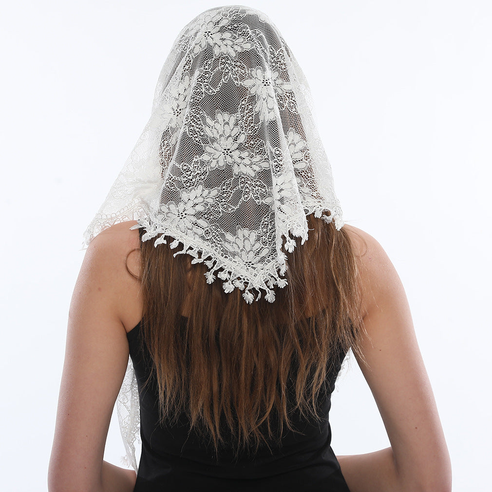 Korean Lace Monochrome Triangle Shawl
