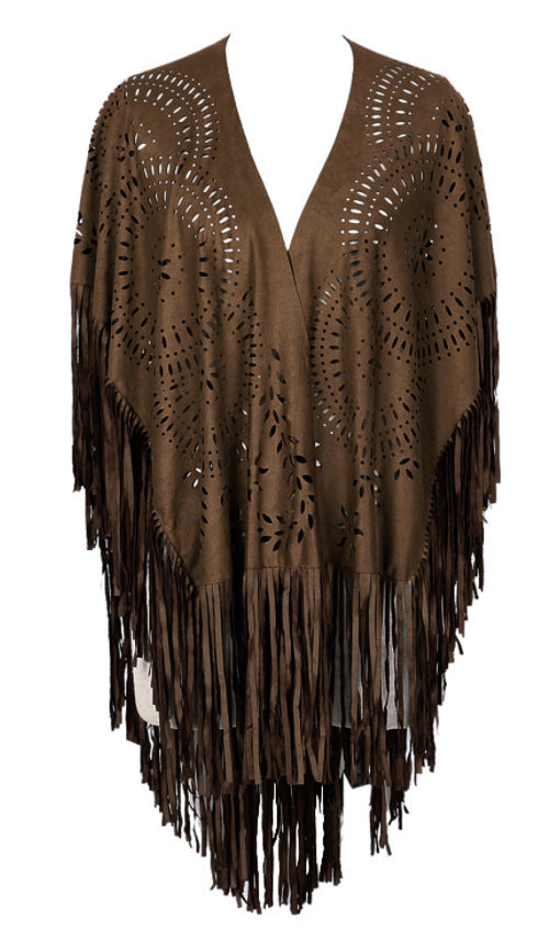 Summer New Women's Blouse Tassel Shawl Cloak