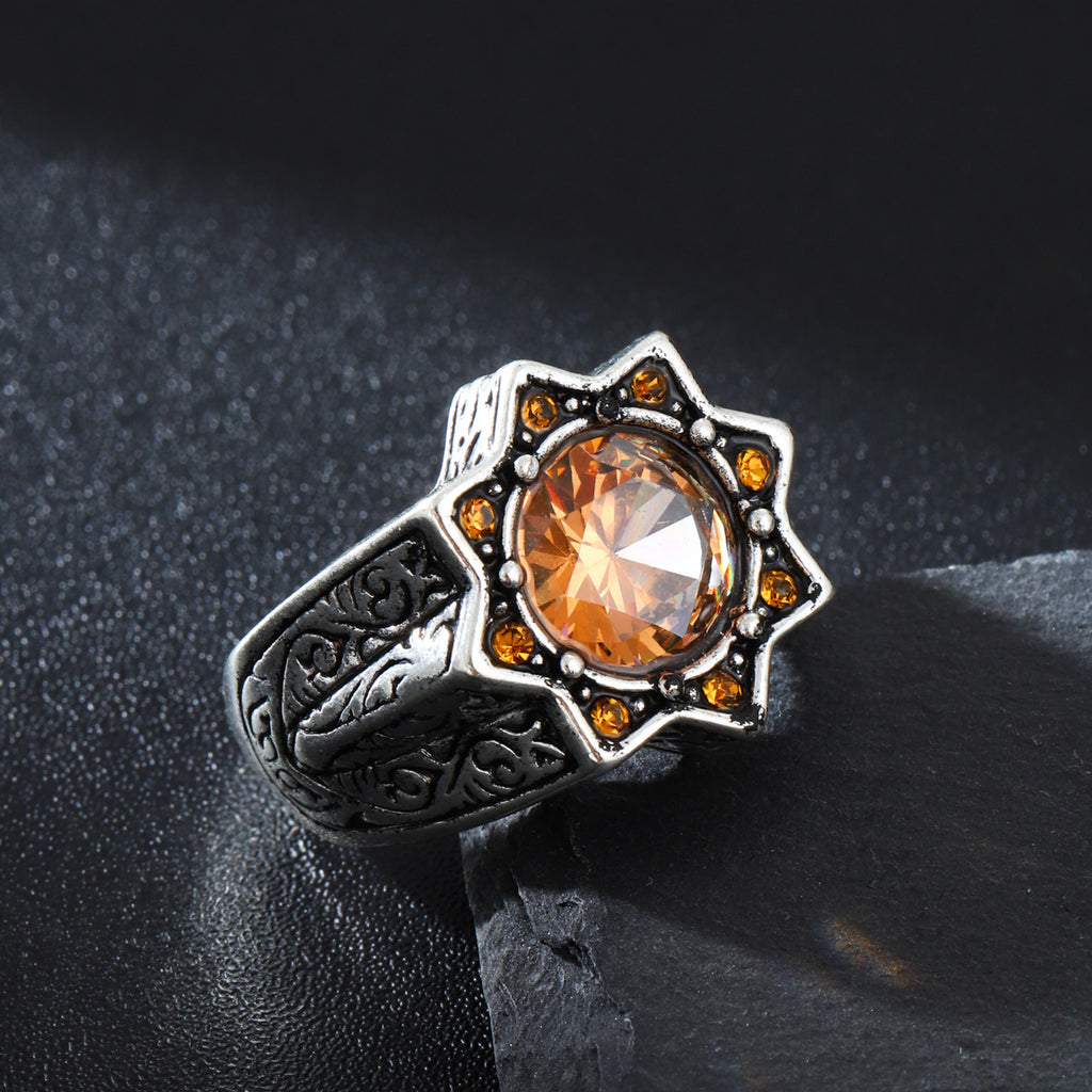 Fashion Personality Retro Crystal Men's Sun Ring