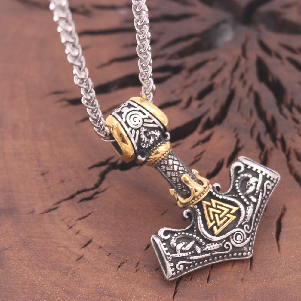 Viking Crown Titanium Steel Pendant Aoding Luen Rune Necklace For Men