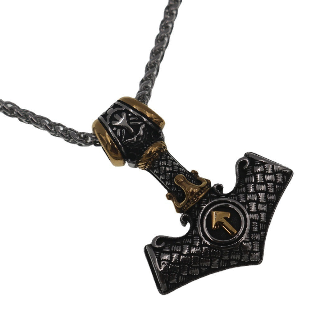 Viking Crown Titanium Steel Pendant Aoding Luen Rune Necklace For Men