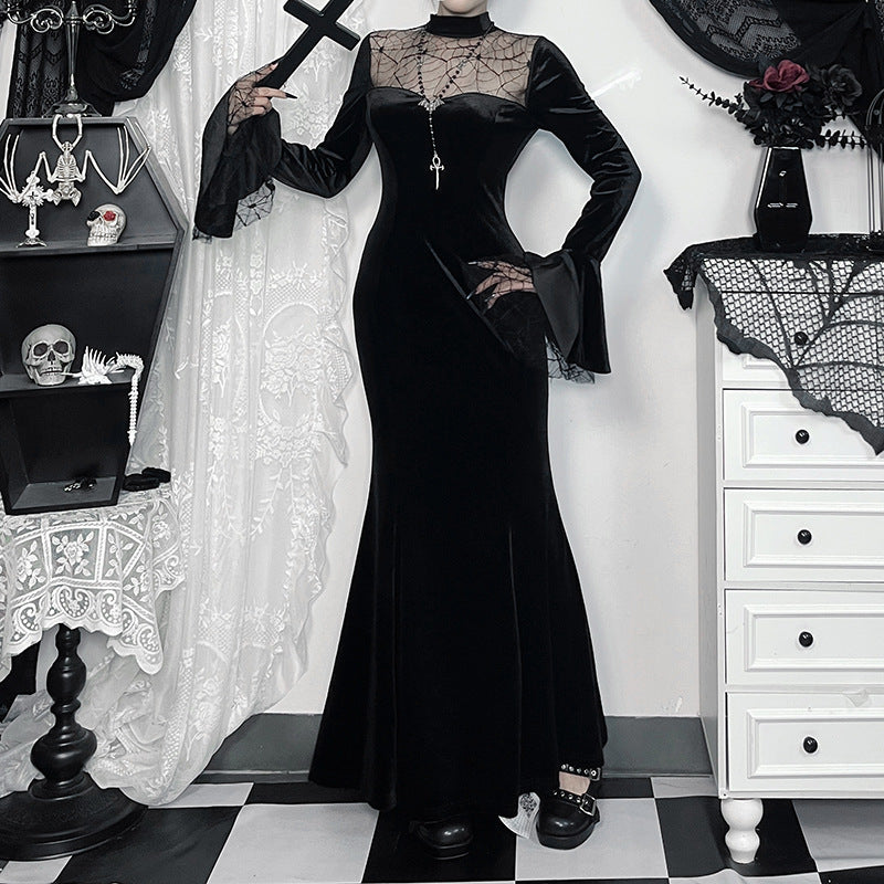 Spider Web Lace Stitching Dress Women