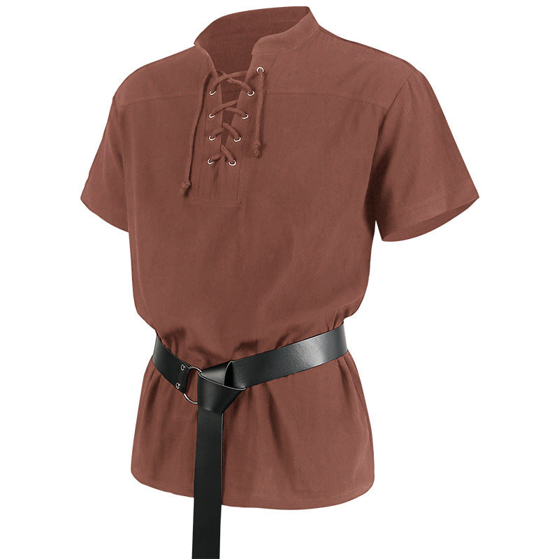 Men's Bandage Short Sleeve Medieval Shirt