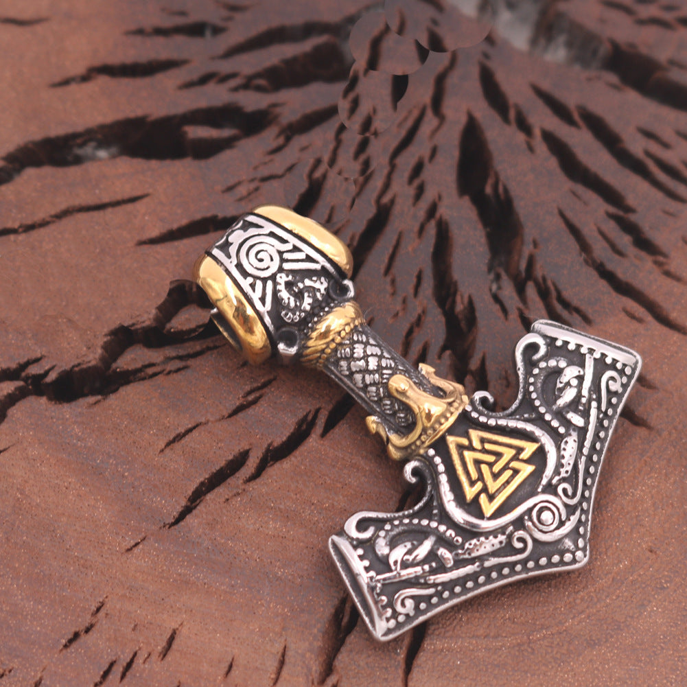 Viking Crown Titanium Steel Pendant Aoding Luen Rune Necklace For Men