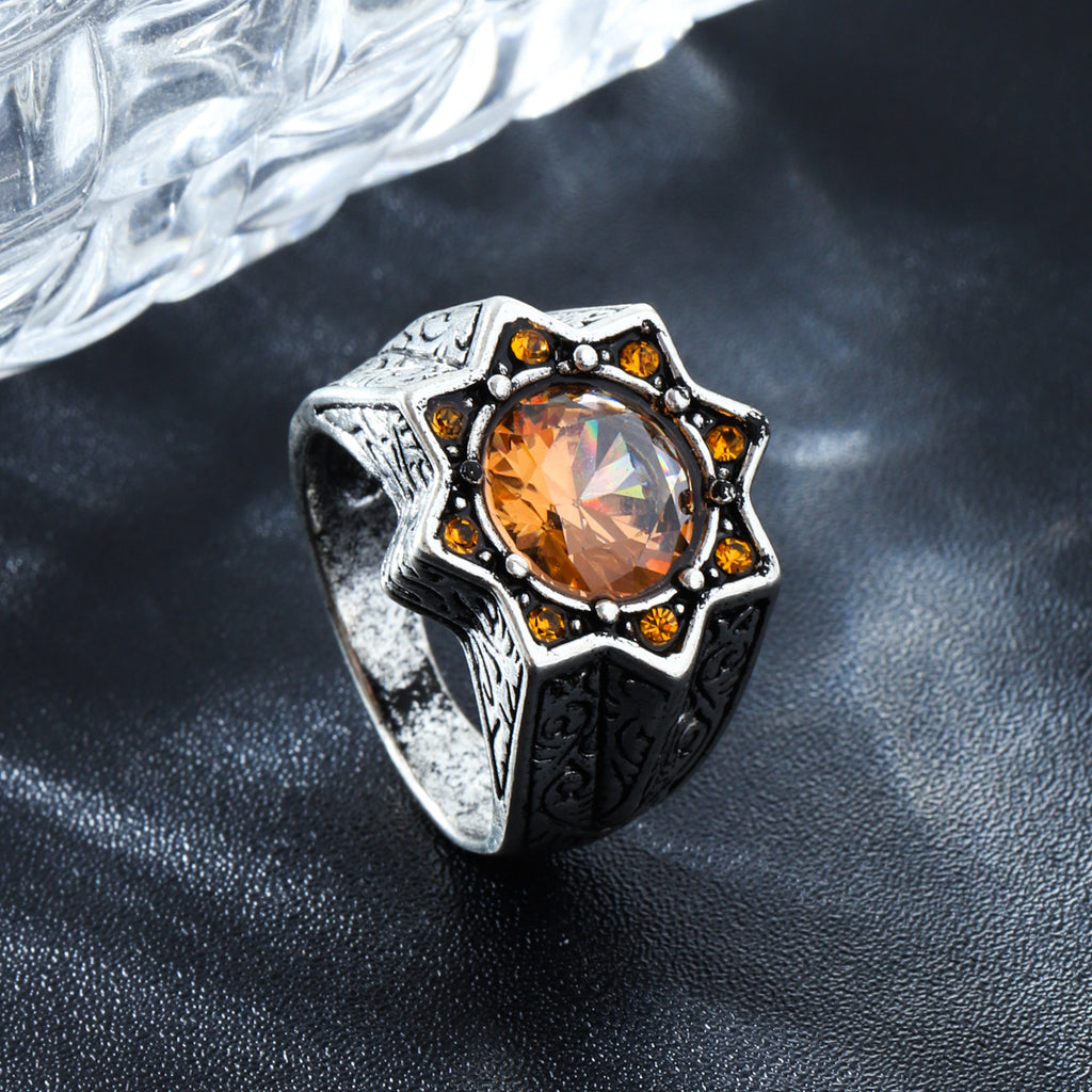 Fashion Personality Retro Crystal Men's Sun Ring