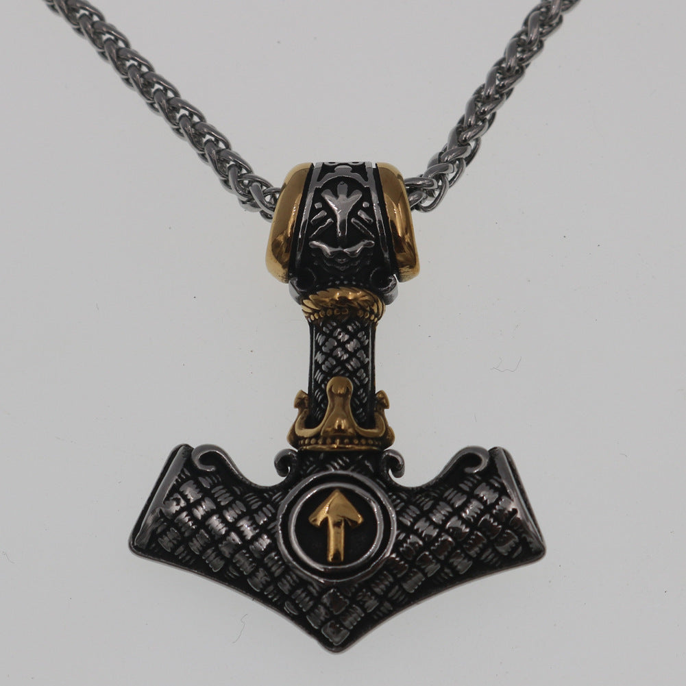 Viking Crown Titanium Steel Pendant Aoding Luen Rune Necklace For Men