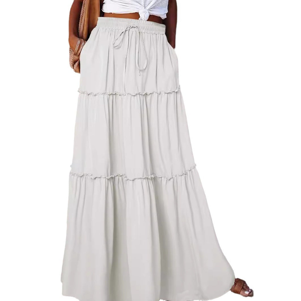 Medieval Layered High Waist Elastic Lace-up Maxi Skirt