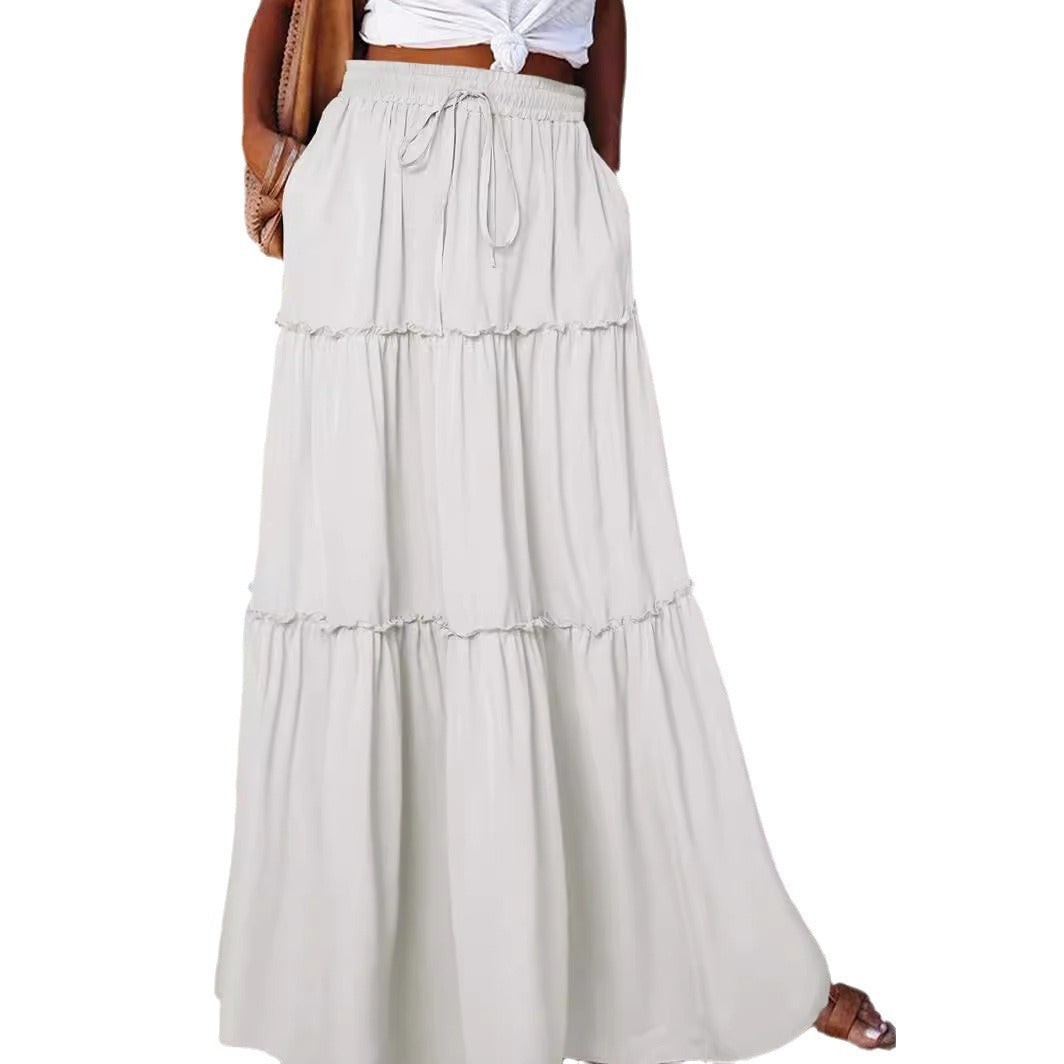 Medieval Layered High Waist Elastic Lace-up Maxi Skirt